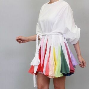 Rainbow Panel Pleated Mini Dress multi colored